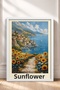 Sunflower Path and Seaside Framed Painting, Italy Poster, Living Room, Kitchen, Wall Decor, Itp104. - 3