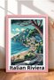 Italian Riviera and Open-Top Classic Car Framed Painting, Italy Poster, Wall Decor, Itp085.