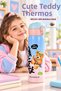 Cute Teddy Bear Print Kids' Thermos, 500 mL / 304 Stainless Steel, Leak-Proof, Heat-Retaining, Keeps Drinks Hot or Cold, One-Touch Open School and Water Bottle Thermos