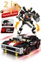 356-Piece 2-in-1 Black Race Car and Robot Building Block Set, Pull-Back, Ages 6+