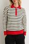 Red Half Pat Zipper Striped Knitwear Sweater Twoaw27Kz00388 - 4