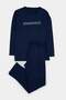 Navy Blue Regular Slogan Printed 100% Cotton Knitted Pajama Set Tmnaw27Pt00052
