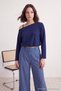 Lacivert Omuz Detaylı Asimetrik Yaka Oversize Kesim Beli Lastikli Örme Sweatshirt TWOAW27SW00080 - 4