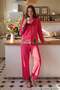 Pembe %100 Pamuklu Yılbaşı Temalı Çizgili Örme Pijama Takımı THMAW27PT00201 - 2