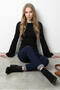 Beja Slim Fit Soft Textured Bell (Spanish) Long Sleeve Boat Neck Women's Blouse & Top - Black - 3