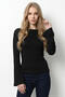 Beja Slim Fit Soft Textured Bell (Spanish) Long Sleeve Boat Neck Women's Blouse & Top - Black - 5