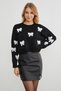 Ribbon Embroidered Crew Neck Oversize Knit Sweater
