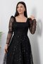 Square Neck Long Sleeve Beaded Tulle Dress 41112 - 2