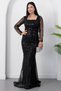 Square Neckline Long Sleeve Beaded Evening Dress 41231