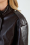 Zippered Stand Collar Pleated Faux Leather Jacket - 7