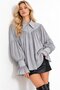 Gray Women's Oversized Gathered Off-Shoulder Textured Shirt - Cuff Detail - 4