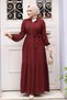 Buttoned Dark Brick Hijab Dress 23929Kkrmt