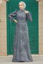 Silvery Anthracite Hijab Evening Dress 2323Ant - 2