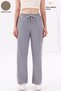 Women's High Waist Gray Gabardine-Linen Textured Trousers – Breathable Fabric, 4 Seasons