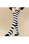Black-White Above Knee Striped Socks - 7