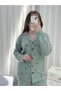 Women's Patterned Buttoned Premium Thermosoft Pajama Set with Underwear - 6