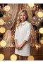 Girl's Stone Brooch Detailed Fakir Sleeve Dress - 3