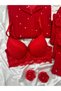 Red Dreams Heart Patterned Buttoned Fleece Pajama Set with Underwear - 7