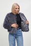 Women's Single Button Closure Lined Fur Jacket - Anthracite - 3