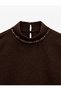 Long Sleeve Comfortable Fit Stone Detailed Stand Collar Jacquard Floral Motif Sweater - 7