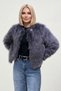 Women's Single Button Closure Lined Fur Jacket - Anthracite