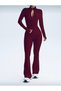 Burgundy-Premium - Trending Colors: Zipper-Front Top and High-Leg Flared Leggings Set - 6