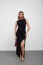 Black Gathered Dress with Buckle Detail and Slit