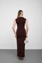 Brown Gathered Dress with Buckle Detail and Slit - 7