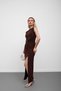 Brown Gathered Dress with Buckle Detail and Slit - 2