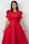 Atlas Dress with Ruffled Sleeves and Belt DKS1213 - 2