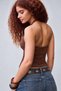 Brown Halter Neck Openwork Jacquard Crop Top - 3