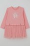 Girls' Long Sleeve Dress with Floral Print and Tulle, 2-6 Years, Pink - 5