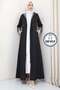 Hooded Striped Long Trench Coat Black HM2332