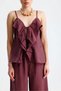 Lavender Front-Fly Lace-Up Blouse and Pants, Plum Color Set. - 2