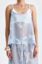 Larimar Embroidered Sheer Blouse and Pants Set in Blue. - 3