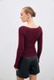 Heart Neckline Knit Blouse - Burgundy - 8
