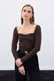 Strickbluse mit Herz-Ausschnitt – Braun - 5