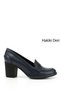 Women's Navy Blue Antique Medium Thick Heeled Genuine Leather Shoes