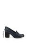 Women's Navy Blue Antique Medium Thick Heeled Genuine Leather Shoes - 2