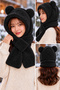 Hooded Plush Beanie Scarf Women's Welsoft Fleece Kaşkol Neck Collar Shawl Windproof Hat with Ears - 3