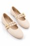Beige Cream Color Studded Double Buckle Women's Ballerinas |   Daily Comfortable Flat Sole Mary Jane Shoes Fashion