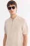 Men's Beige Polo Collar Zippered Rayon Blended Regular Fit Knitwear T-Shirt A61Y5009 - 2