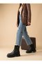 Zri̇n-2051-2014 Premium Black Buckle Flat Heel Buckle Zipper Daily Women's Boots - 3
