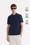 Men's Navy Blue Non-Curling Polo Collar 100% Cotton Basic Regular Fit T-Shirt B001032