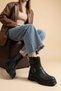 Zri̇n-2051-2014 Premium Black Buckle Flat Heel Buckle Zipper Daily Women's Boots