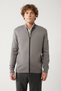 Men's Gray Stand Collar Leather Detailed Zippered Viscose Knitwear Regular Fit Cardigan B005022 - 3