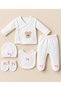 100% Cotton, With Bow Detail, Stone-Printed 5-Piece Newborn Baby Hospital Discharge Set - 2