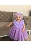 Lilac Baby Girl Dress, Laser Floral, Mevlit Set Eid Dress Set Birthday Dress Set - 5