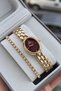 Original Women's Watch - 3 Atm Water Resistant - Gold Burgundy Steel Strap - Japanese Movement - 2 Year Warranty - Stylish Boxed Gift Watch Hmby2088C3 - 4