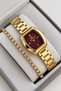 Original Women's Watch - 3 Atm Water Resistant - Gold Burgundy Steel Strap - Japanese Movement - 2 Year Warranty - Stylish Boxed Gift Watch Hmby2094C3 - 4